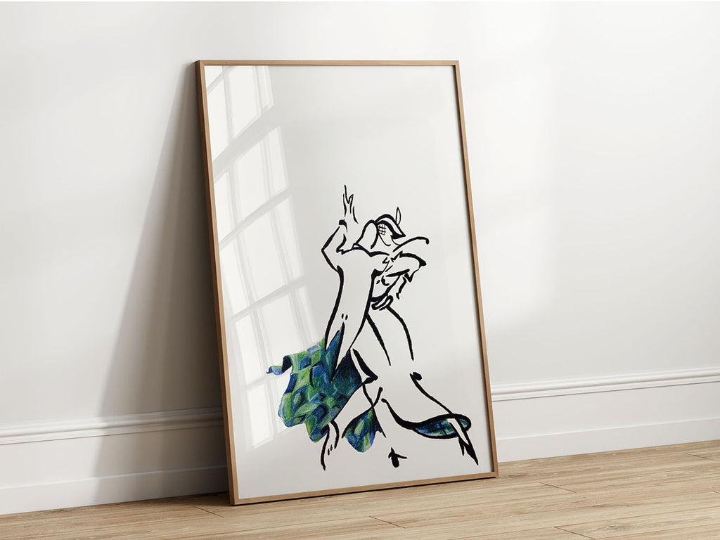 Modern dance artwork featuring expressive figures and watercolor splashes.