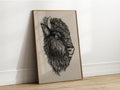 Hand-drawn bison in graphite. Realistic animal portrait on textured paper.